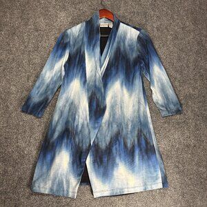 Chicos Sweater Womens Small Blue Stretch Knit Open Cardigan 3/4 Sleeve